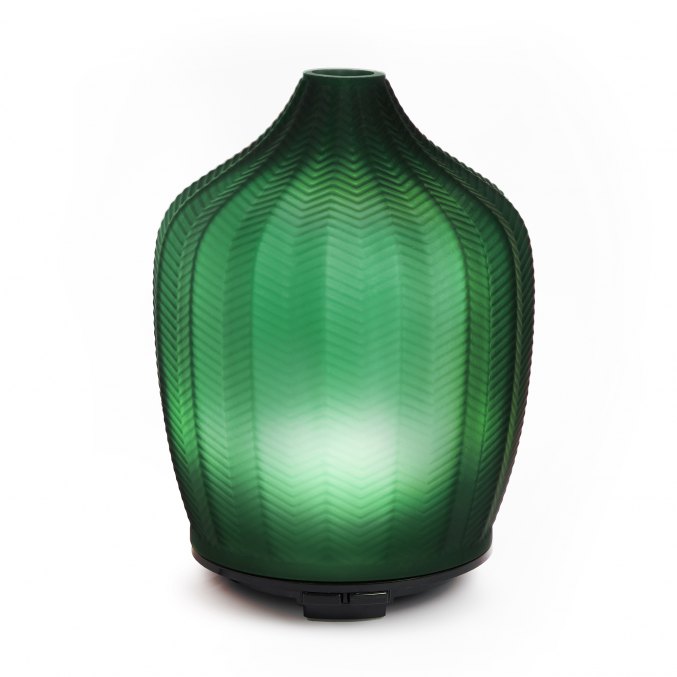 FERN Forest žalias stiklinis eterinių aliejų difuzorius su šviesos ir drėkinimo funkcija